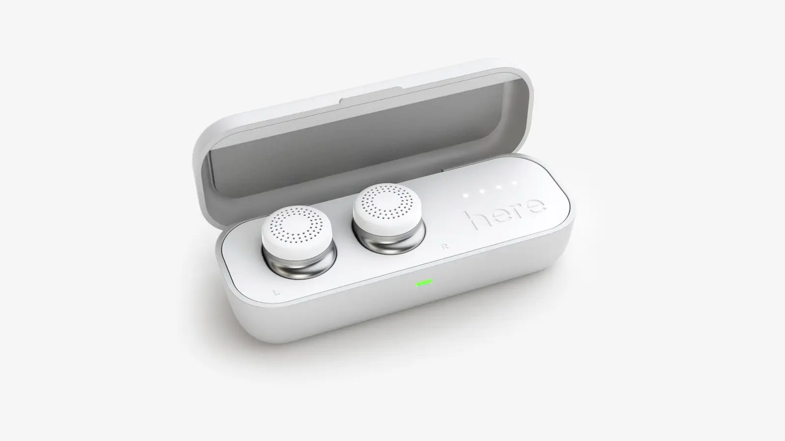 Open wireless earbuds charging case with earbuds inside