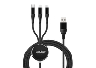 Nylon Braided USB 115cm 3 In 1 Fast Charging Cable OEM Black Color