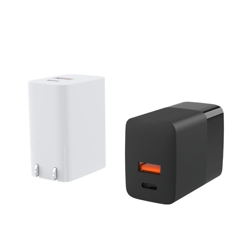 Black Dual Port 20W PD USB C Power Adapter foldable plug Two in One