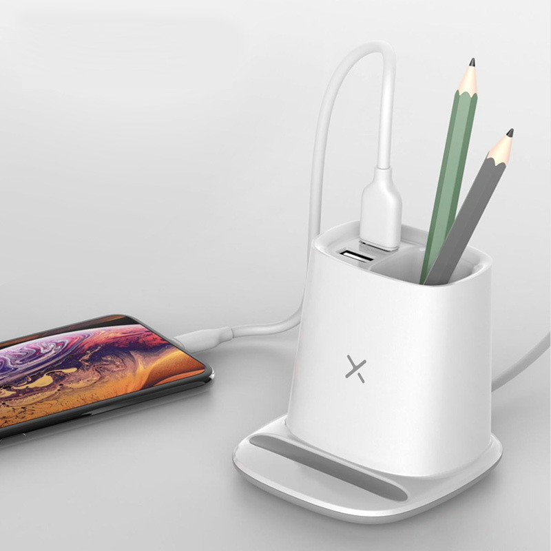 Dual USB Port 7.5W Desk Organizer Wireless Charger With Pen Holder