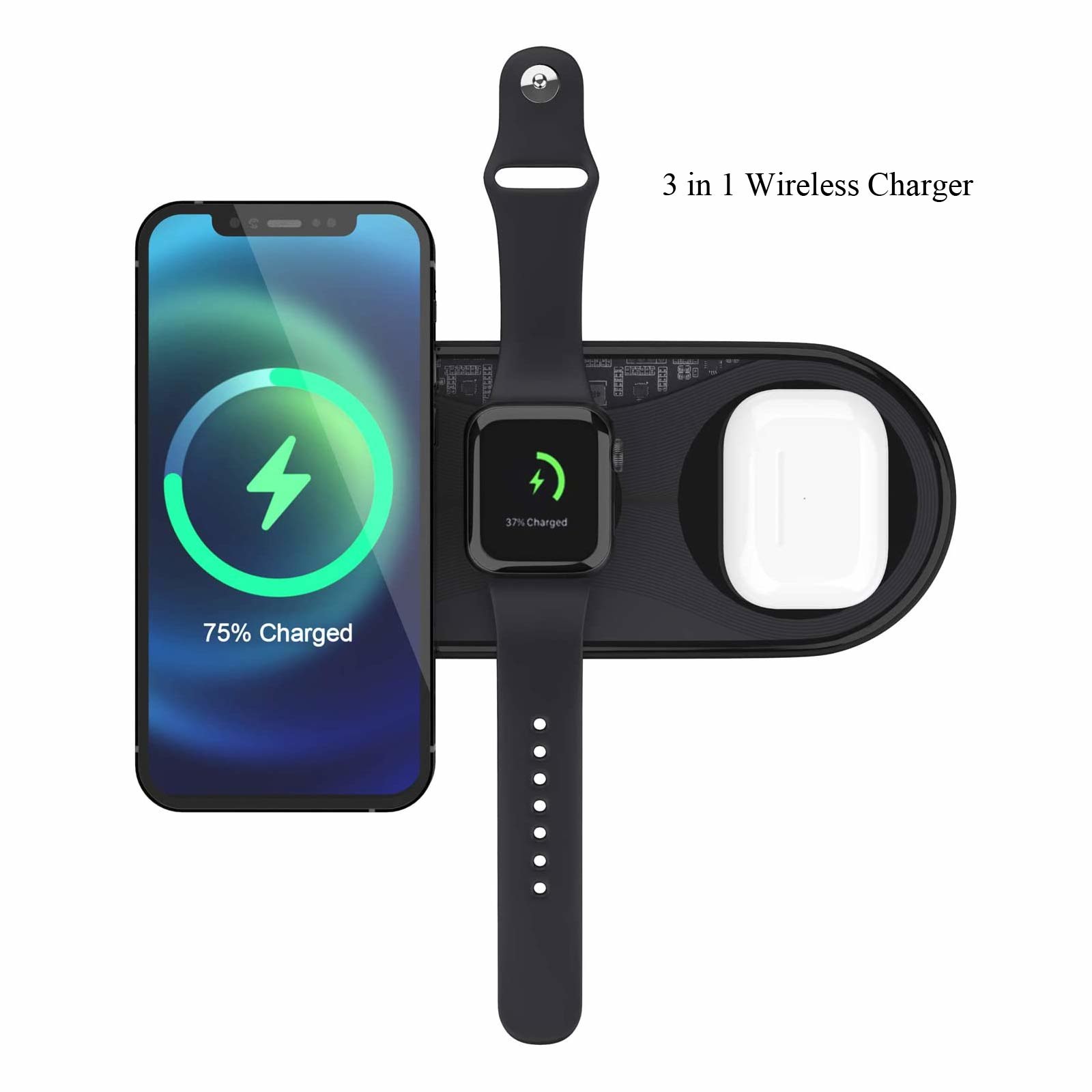 Portable 3 In 1 Qi 15W Wireless Charging Pad For Apple Watch Series