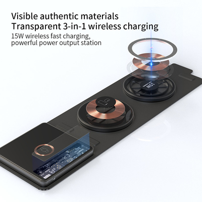 New Qi Upgrade Transparent Portable Fast Wireless Charging 3 in 1 Folding Charger