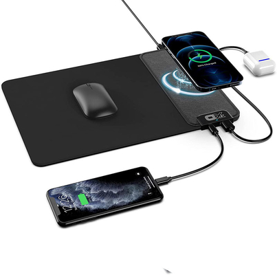 ABS PU 9V 2A Mouse Pad Wireless Charger 7.5W With Fast USB Ports