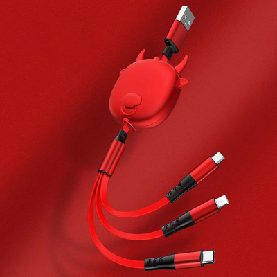3A Multiple 1.20m Fast Charging USB Cables Black Red Or Custom